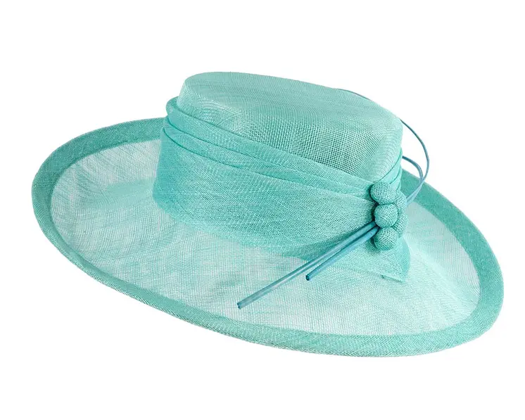 Wide brim aqua ladies fashion sinamay hat