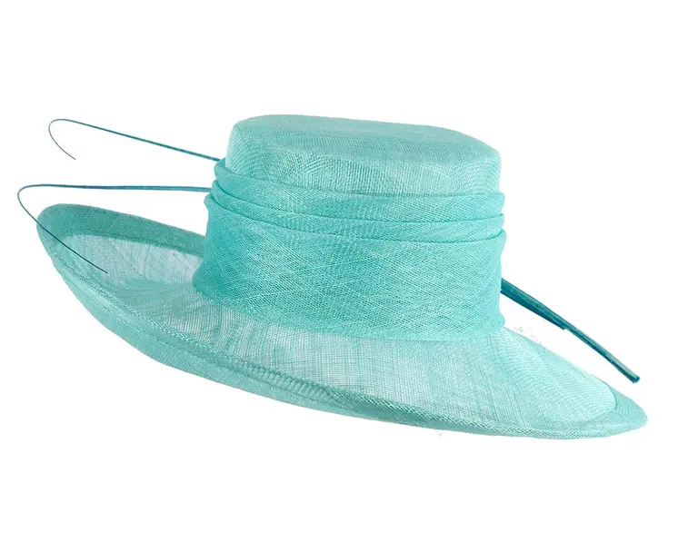 Wide brim aqua ladies fashion sinamay hat