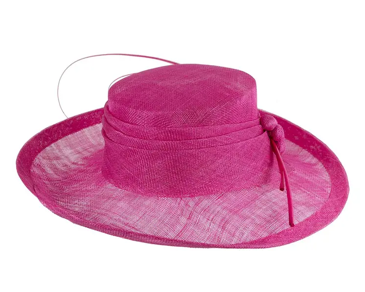 Wide brim fuchsia ladies fashion sinamay hat