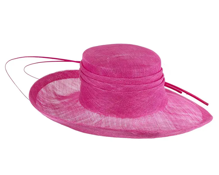 Wide brim fuchsia ladies fashion sinamay hat