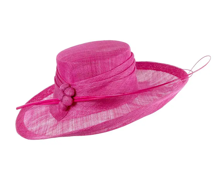 Wide brim fuchsia ladies fashion sinamay hat