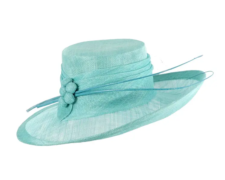 Wide brim aqua ladies fashion sinamay hat