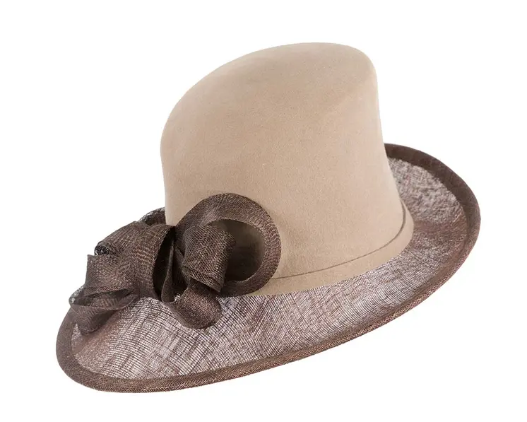 Beige & Chocolate ladies winter fashion hat by Cupids Millinery