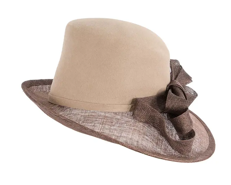 Beige & Chocolate ladies winter fashion hat by Cupids Millinery