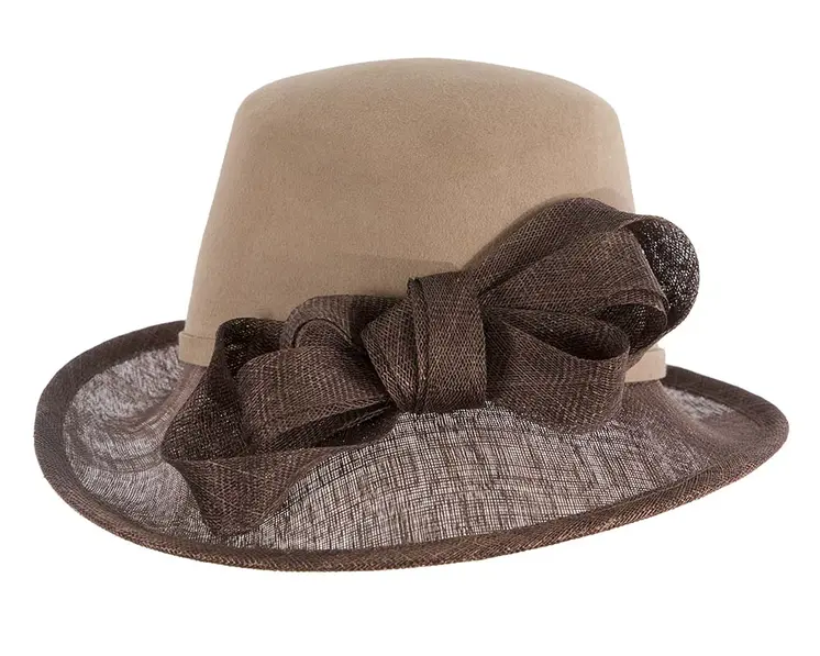 Beige & Chocolate ladies winter fashion hat by Cupids Millinery