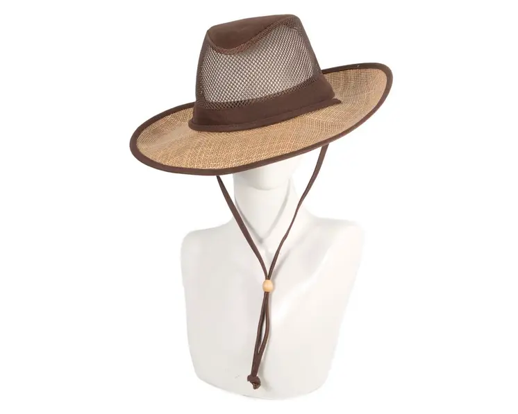 Wide brim summer fedora hat with chin strap