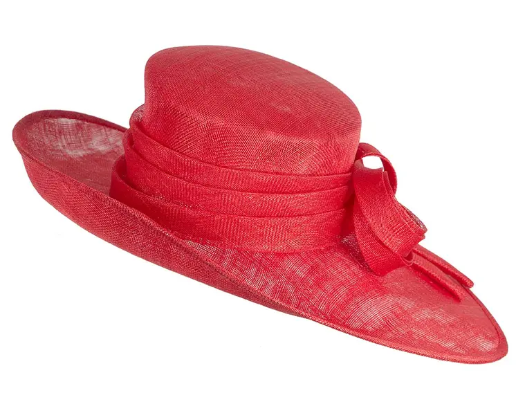 Wide brim red ladies fashion sinamay hat