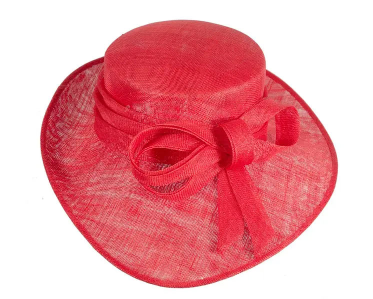 Wide brim red ladies fashion sinamay hat