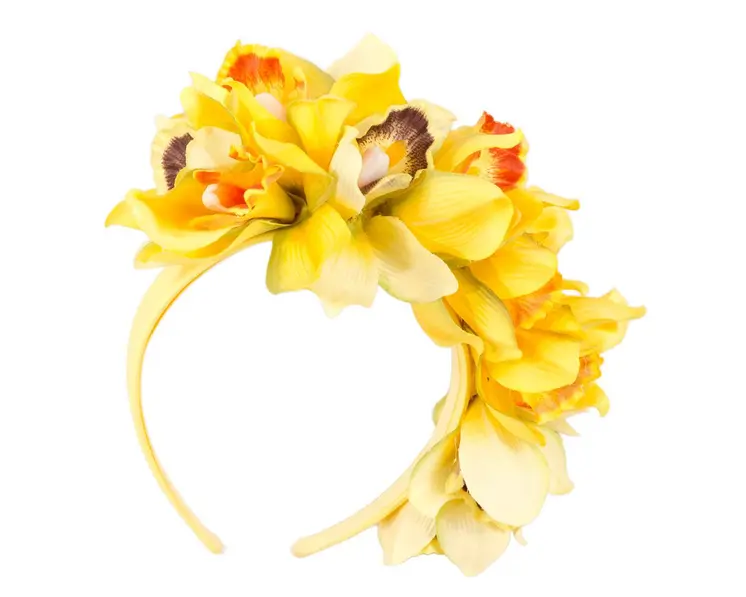 Hand made exclusive yellow fascinator headband