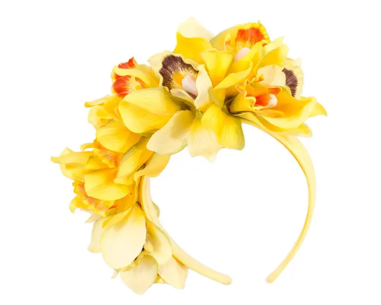 Hand made exclusive yellow fascinator headband