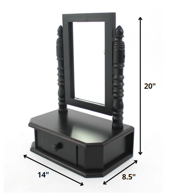 20" Black Wood Framed Freestanding Makeup Shaving Tabletop Mirror