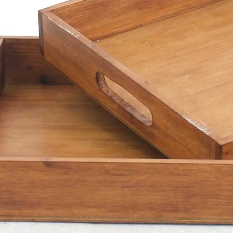 Set of Two Brown Wood Serving Tray