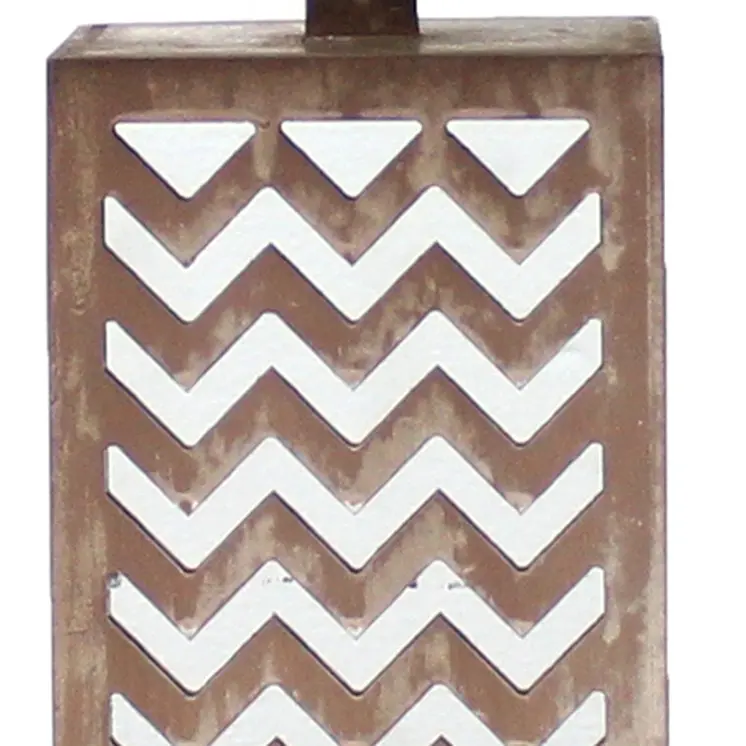 28" Distressed Natural And Silver Metal Bedside Lamp With Beige Cone Shade