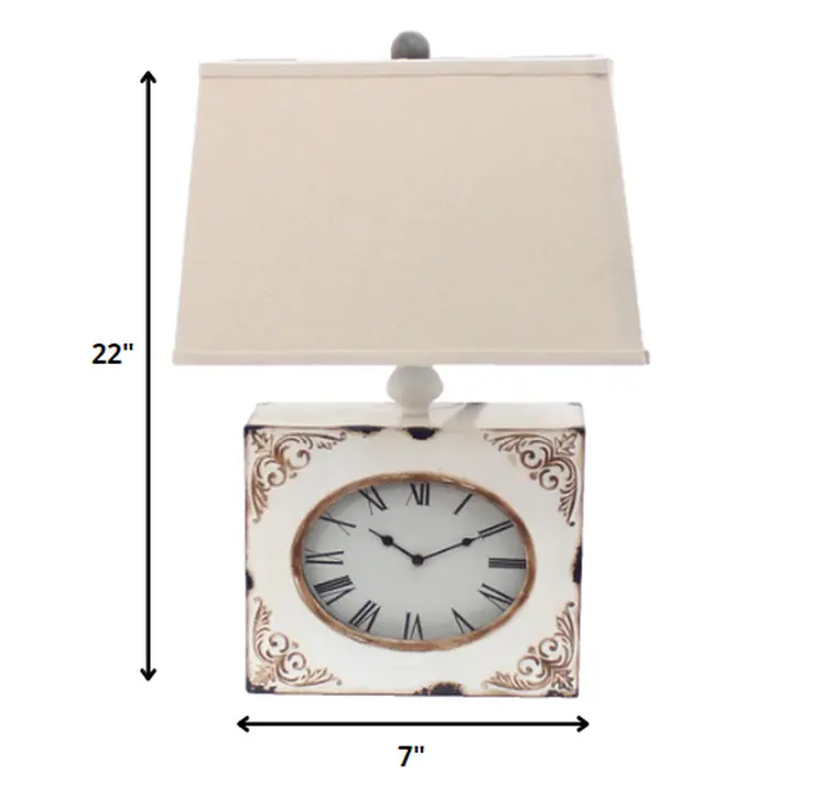 22" Distressed White Metal Bedside Lamp With Beige Shade
