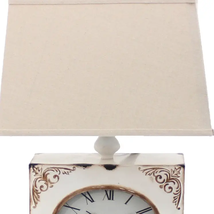 22" Distressed White Metal Bedside Lamp With Beige Shade