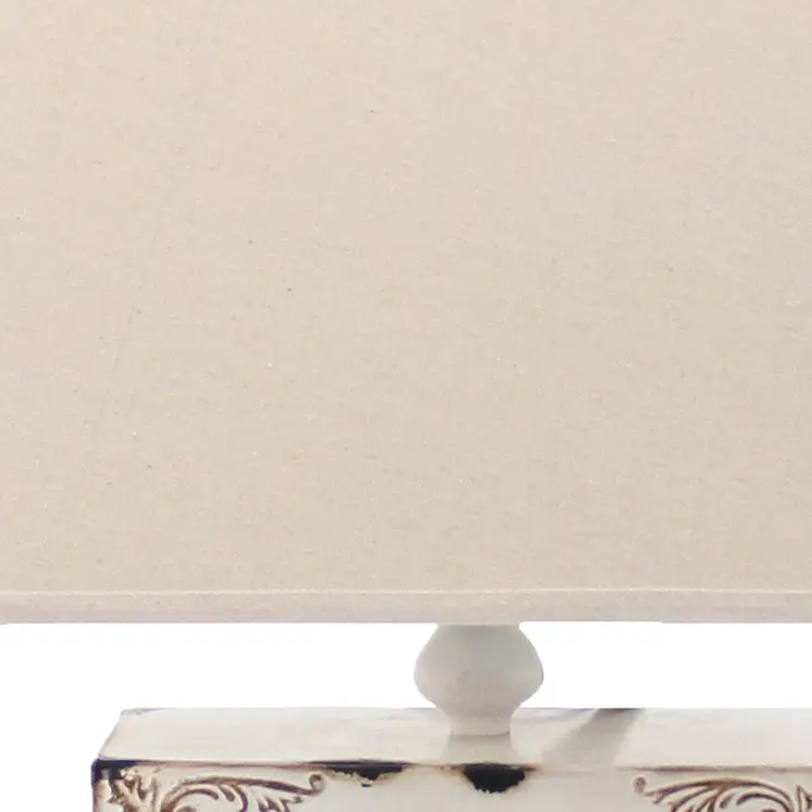 22" Distressed White Metal Bedside Lamp With Beige Shade