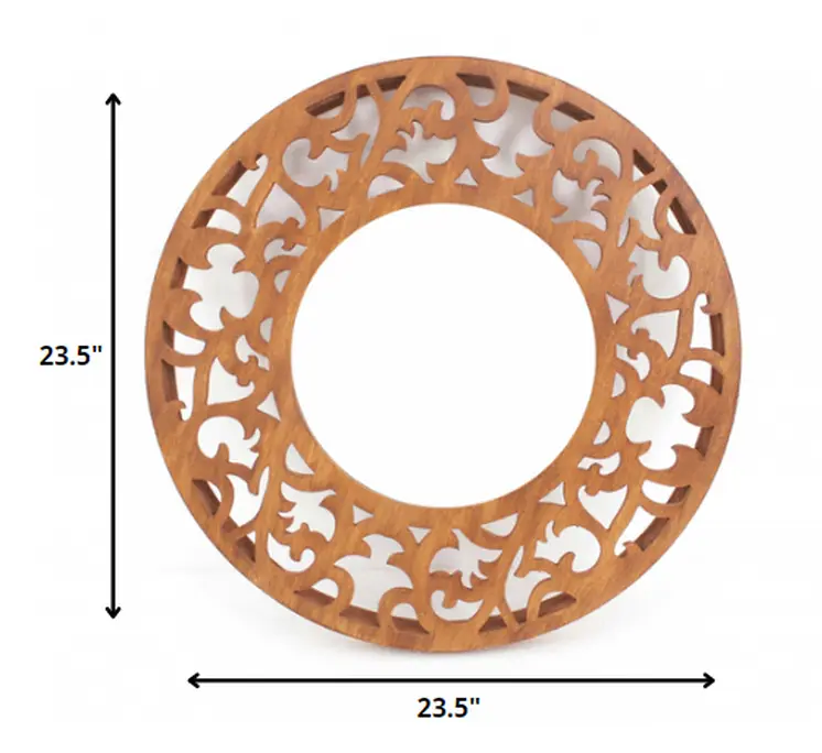 24" Brown Round Wood Framed Accent Mirror