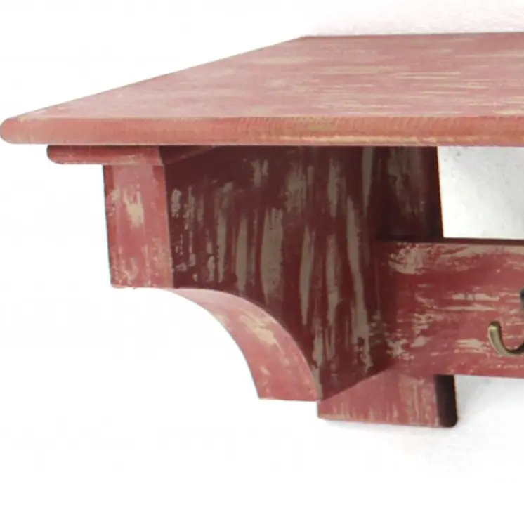 30" Red Distressed Wood Four Hook Wall Mounted Hanging Coat Rack