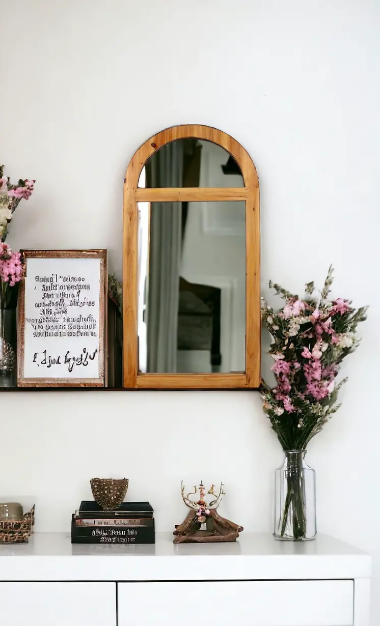 5" Brown Arch Wood Framed Accent Mirror