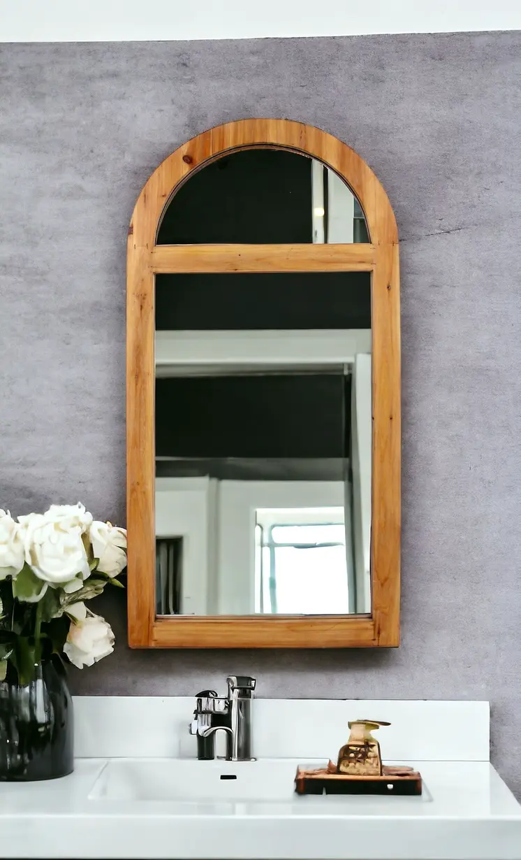 5" Brown Arch Wood Framed Accent Mirror