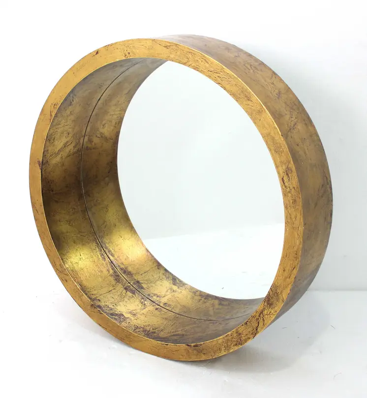 36" Gold Round Solid Wood Framed Accent Mirror