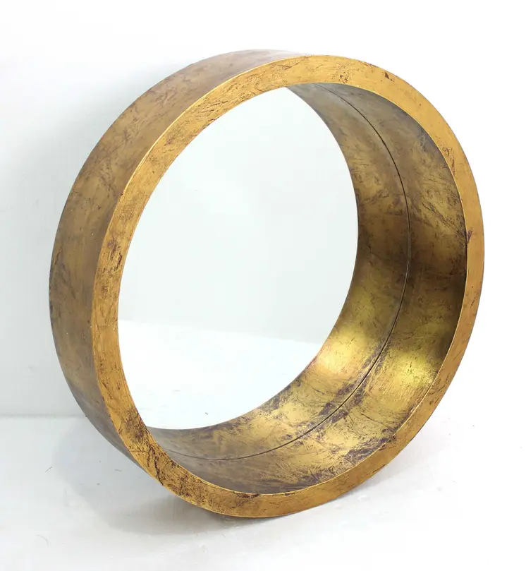 36" Gold Round Solid Wood Framed Accent Mirror
