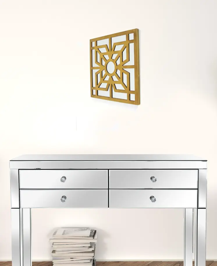 24" X 24" X 1" Bright Gold Mirrored Wooden  Wall Decor