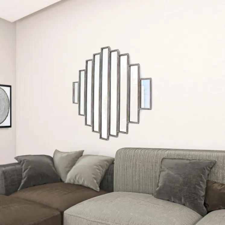 36" X 36" X 2" Silver Rustic Multi Mirrored Wall Sculpture