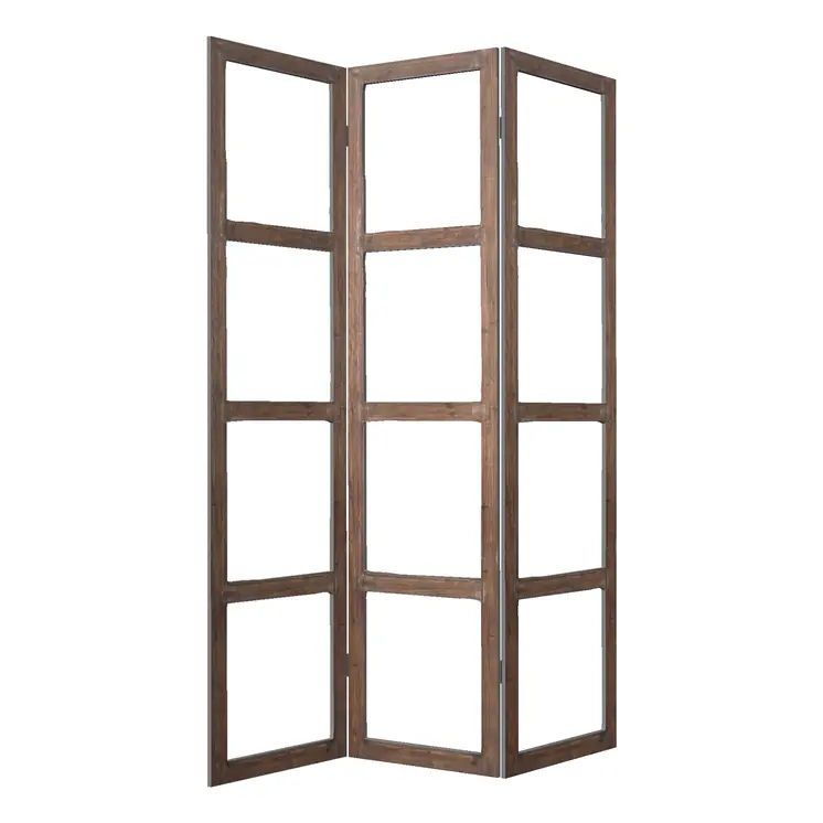 84" Brown Folding Three Panel Screen Room Divider