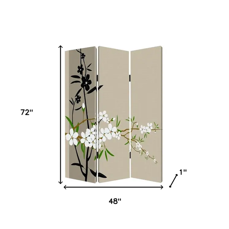 48" X 72" Multi Color Wood Canvas Plum Blossom  Screen
