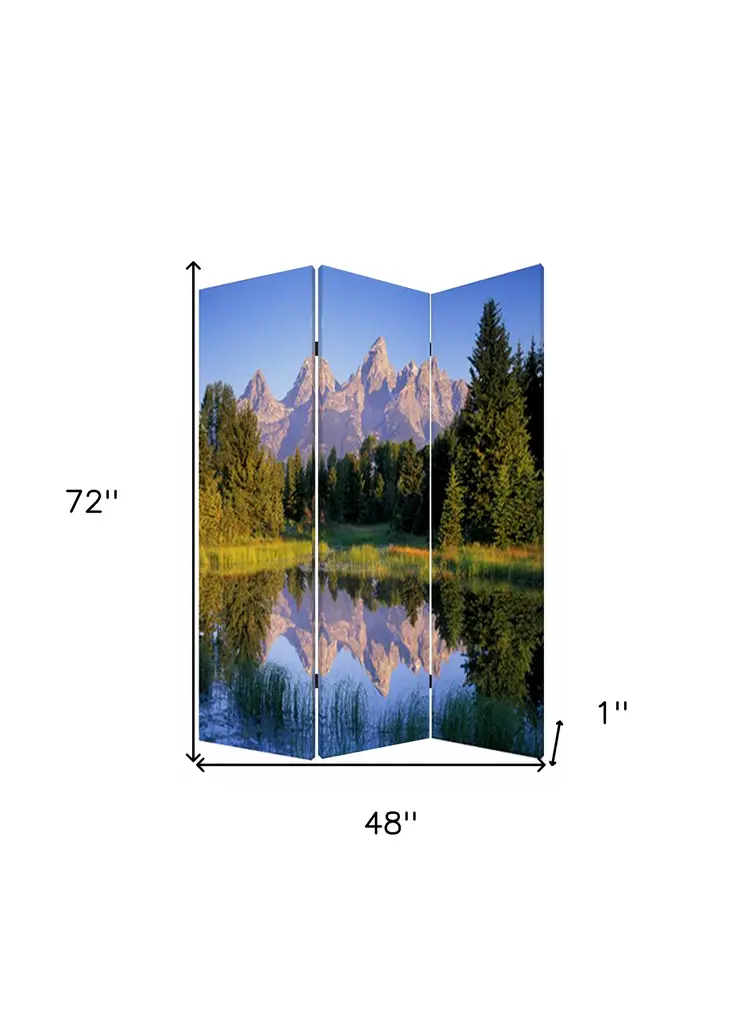 48 X 72 Multi Color Wood Canvas Mountain Peaks  Screen