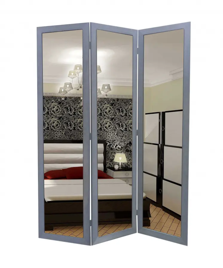 50 X 69 Gray Glass & Wood Mirror  Screen