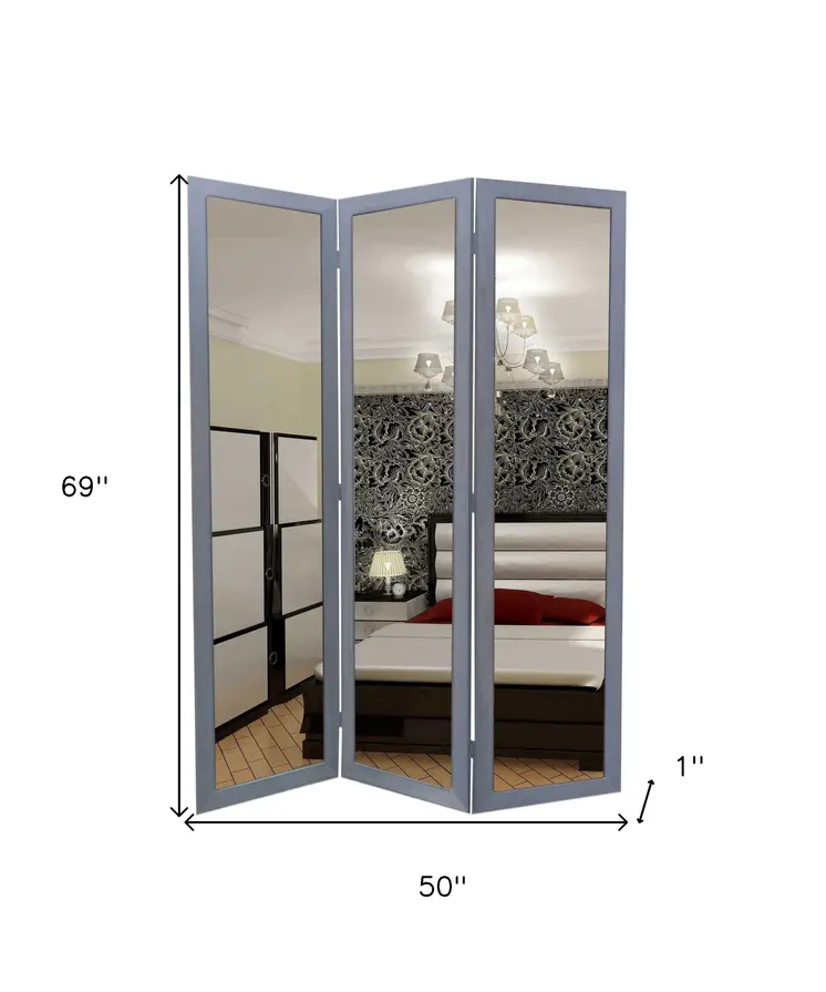 50 X 69 Gray Glass & Wood Mirror  Screen