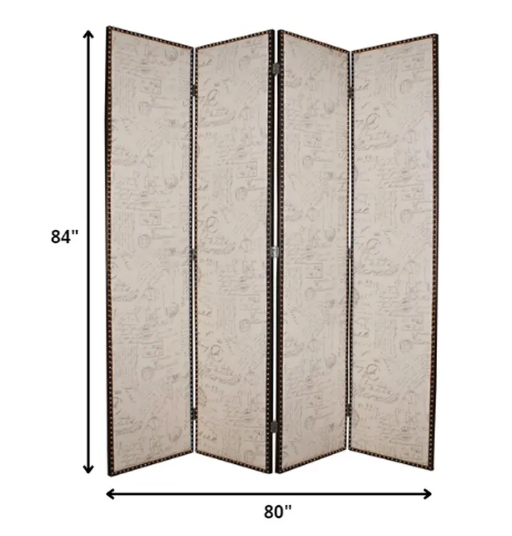 80 X 84 Beige Wood & Fabric  Screen