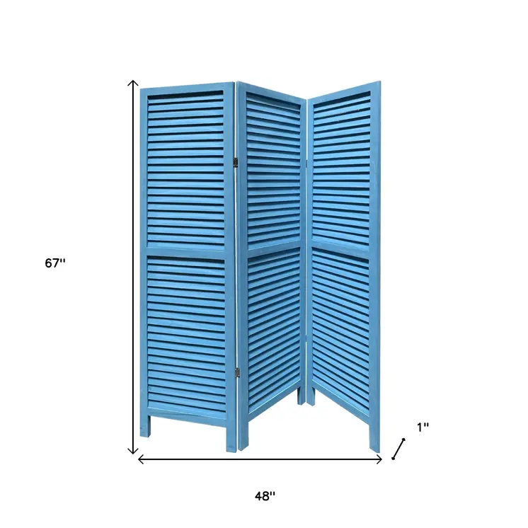 Blue Finish Wood Shutter 3 Panel Room Divider Screen