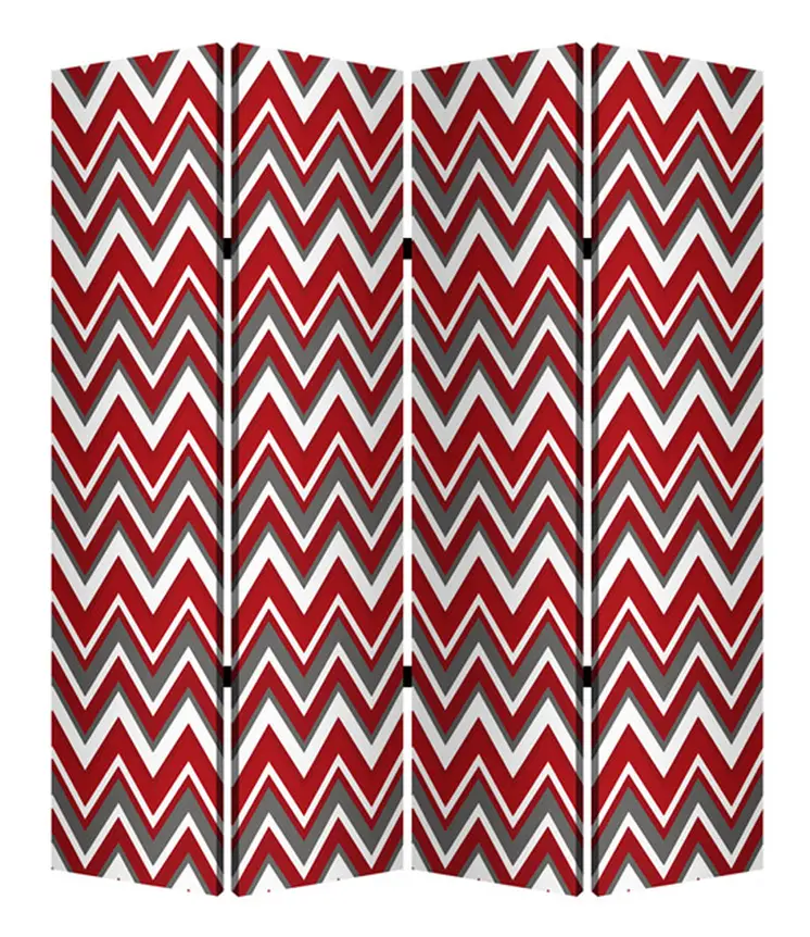 84" X 84" Red And Gray Wood Canvas Screen