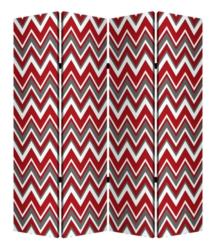84" X 84" Red And Gray Wood Canvas Screen