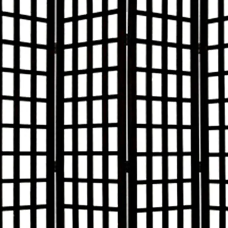 96" Black And White Folding Four Panel Screen Room Divider