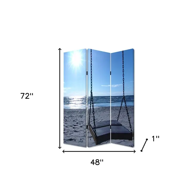 48" X 72" Multi Color Wood Canvas Seaside Serenity  Screen