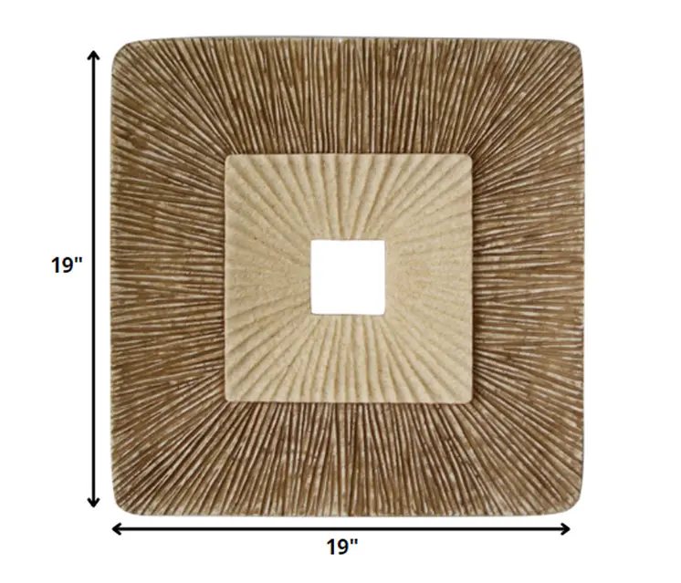 19" X 19" X 2.5" Brown Concave Square Double Layer Ribbed  Wall Plaque