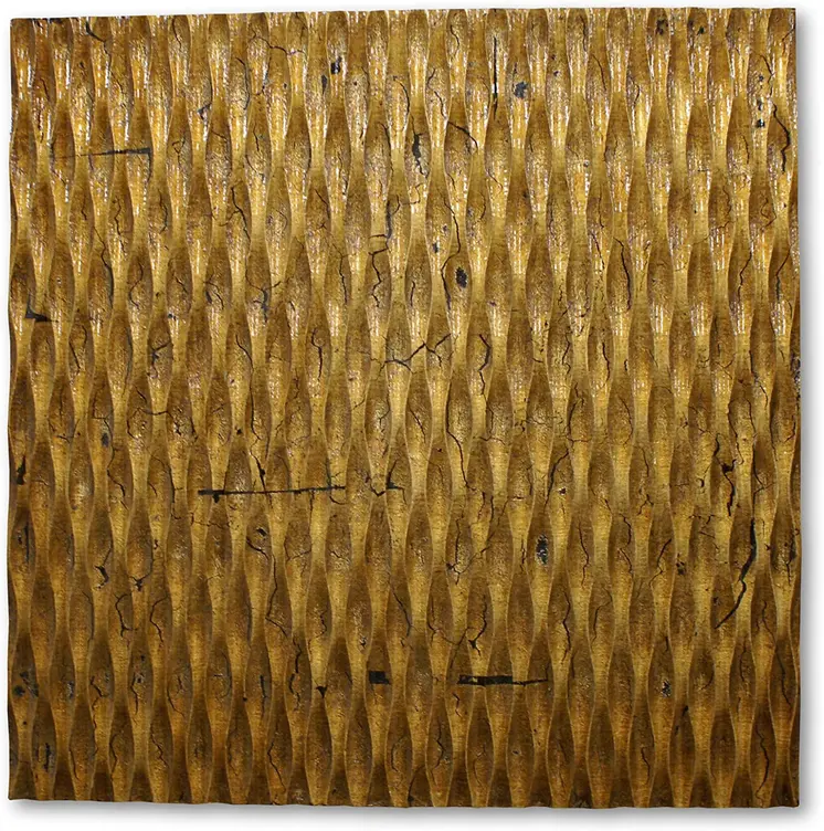 36" X 36" X 1" Raw Wood Look Gold Finish Square Wall Art