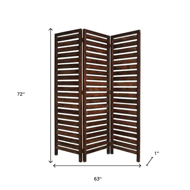 63" X 72" Brown 3 Panel Solid Wood Fortress  Screen