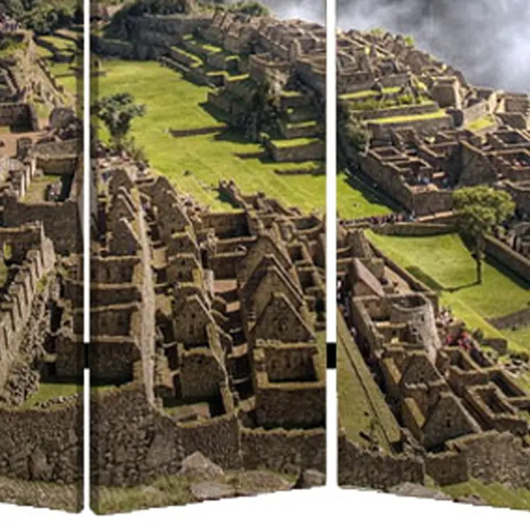 48" X 72" Multi Color Wood Canvas Machu Picchu  Screen