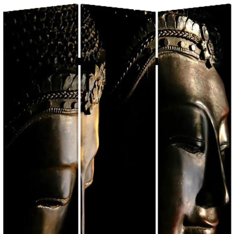 48" X 72" Multi Color Wood Canvas Budda  Screen