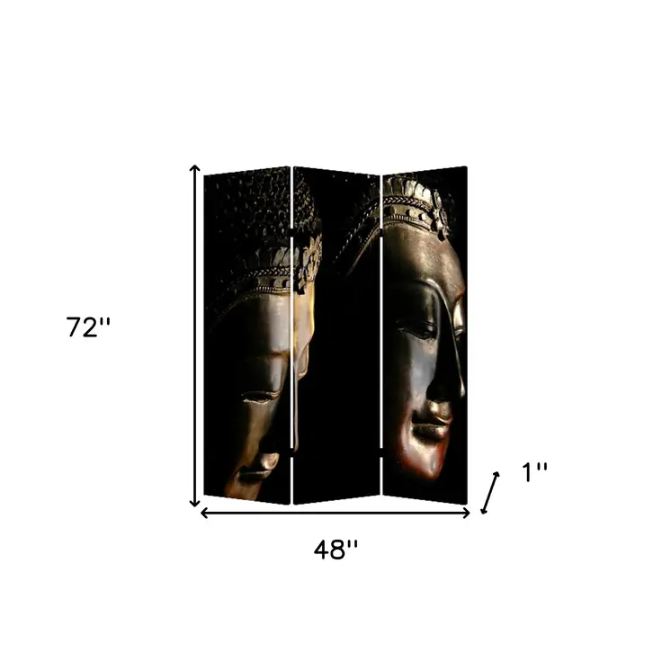 48" X 72" Multi Color Wood Canvas Budda  Screen