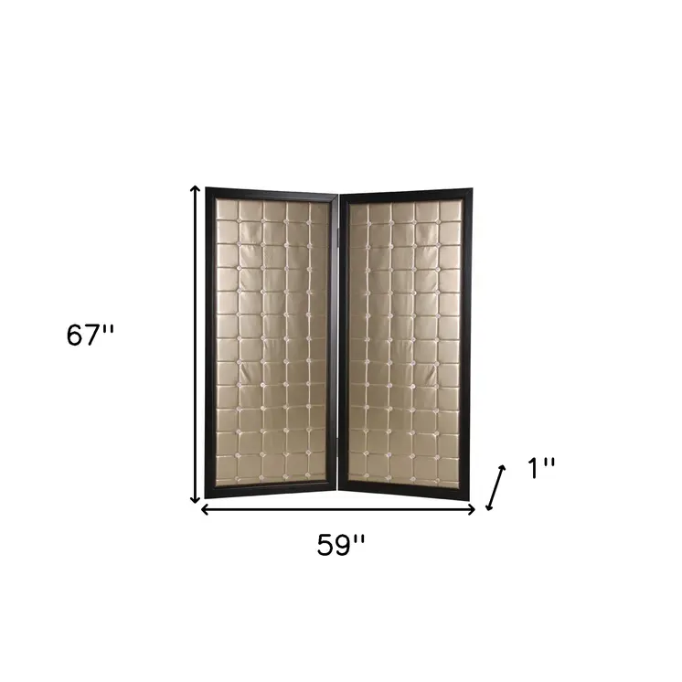 59" X 67" Gold Wood & Fabric  Screen