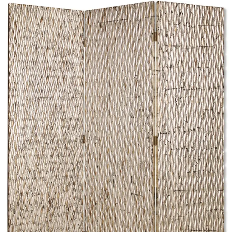 63" X 72" Silver Wood 3 Panel  Screen