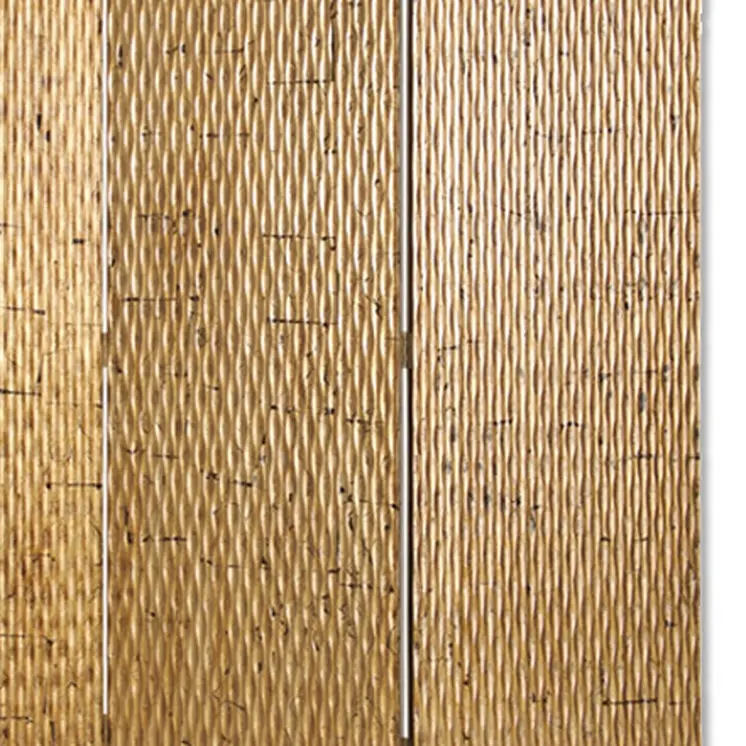 63" X 72" Gold Wood 3 Panel  Screen