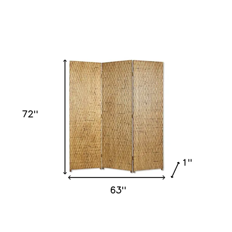 63" X 72" Gold Wood 3 Panel  Screen