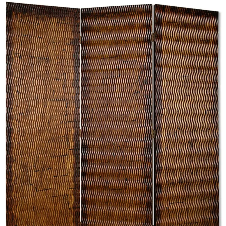 63" X 72" Brown Wood 3 Panel  Screen